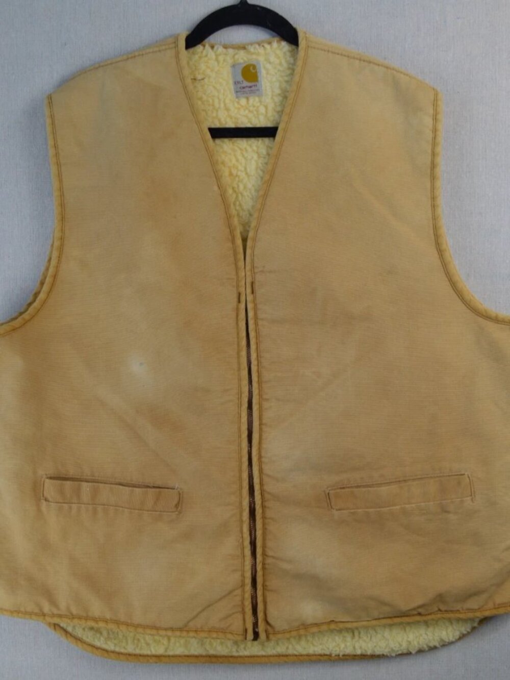 Vintage Carhartt Mens Tan Sherpa Lined Work Vest Full Zip Pockets Size XXLT